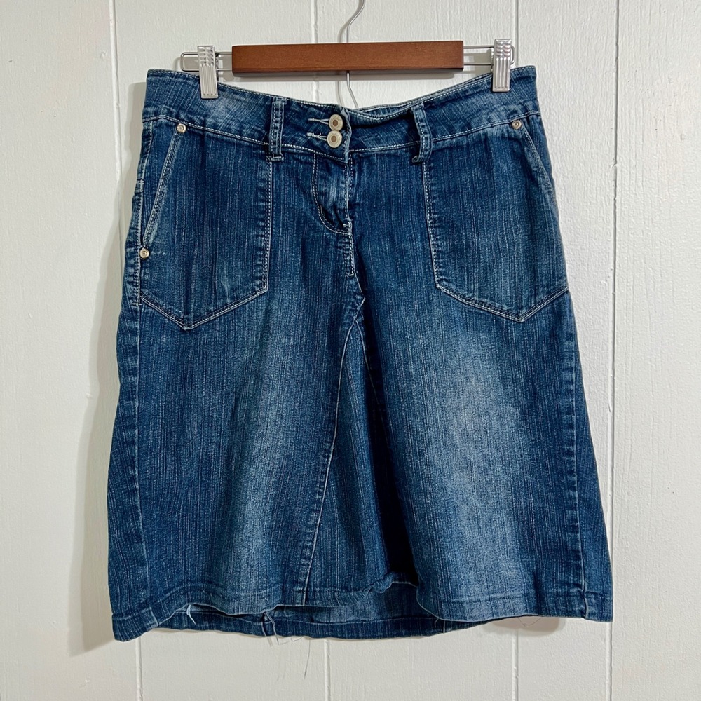 Women's Blue Denim A Line Midi Skirt Y2K Revival Vintage Streetwear Size 7/8‎